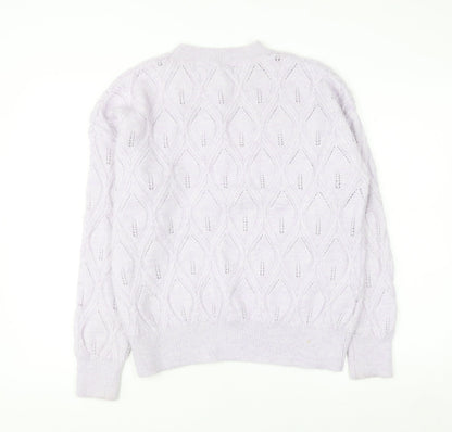 MNG Women's Purple Open-Knit Crew Neck Jumper Size L