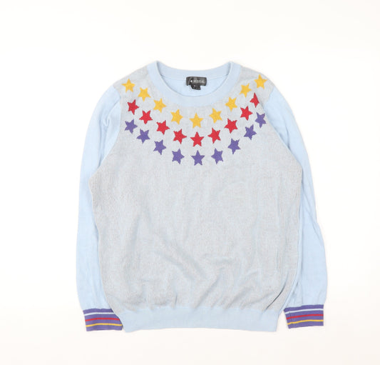 Bright & Beautiful Womens Light Blue Star Crew Neck Cotton Jumper UK 12-14
