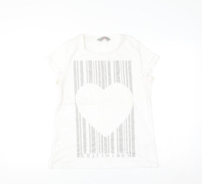 Dorothy Perkins Women White Glitter Heart Graphic T-Shirt Size 12
