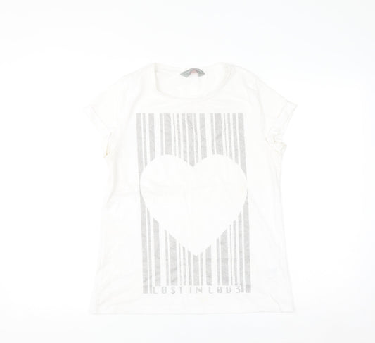 Dorothy Perkins Women White Glitter Heart Graphic T-Shirt Size 12