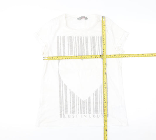 Dorothy Perkins Women White Glitter Heart Graphic T-Shirt Size 12