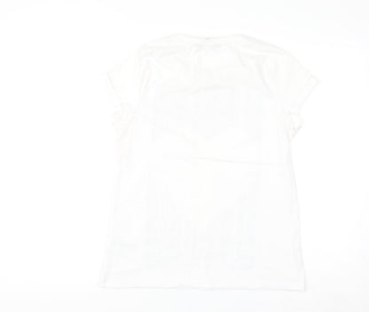 Dorothy Perkins Women White Glitter Heart Graphic T-Shirt Size 12