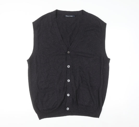 Woolovers Mens Black Wool Cashmere Sleeveless Button Cardigan L