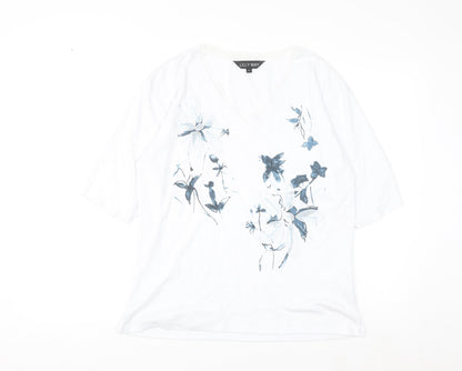 Lilly May Women’s White Floral Embroidered V-Neck Short Sleeve T-Shirt XL
