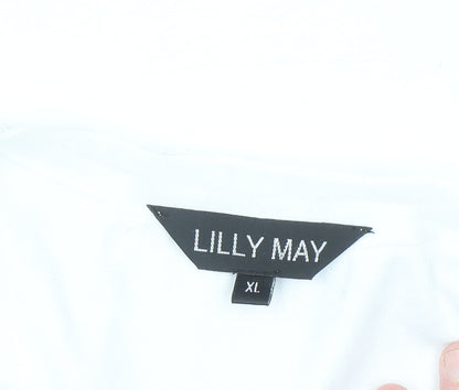 Lilly May Women’s White Floral Embroidered V-Neck Short Sleeve T-Shirt XL