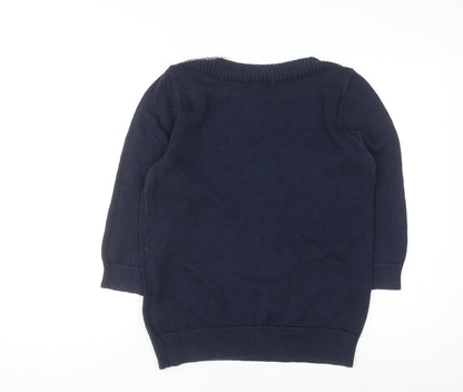 Ralph Lauren Women Blue Cotton Knit Jumper L Crew Neck Long Sleeve