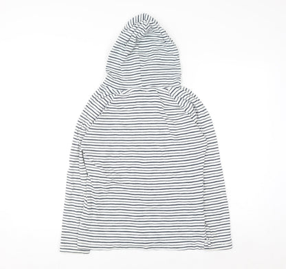 Trespass Women White Navy Striped Pullover Hoodie UK 10 S 100% Cotton