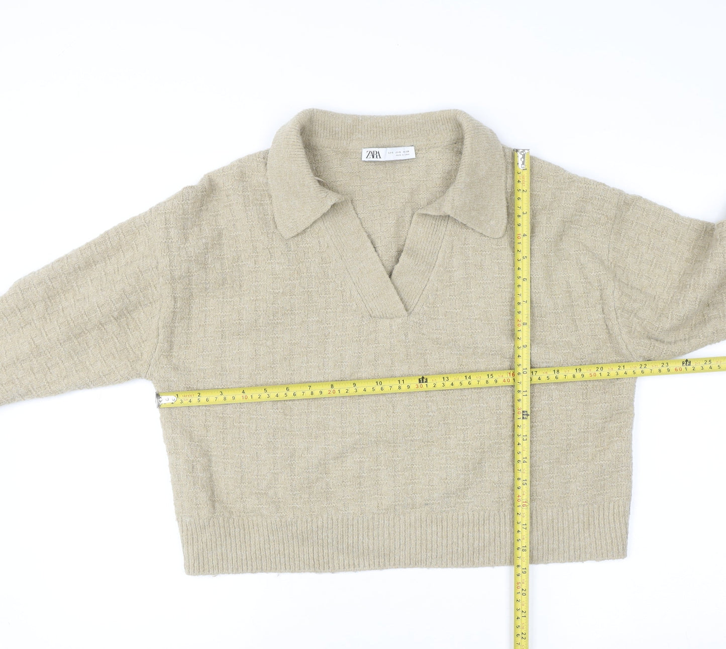 Zara Women Beige Collared Knit Pullover Jumper Size S