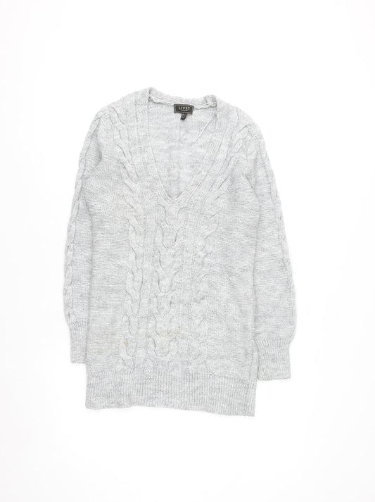 Lipsy Women’s Grey Cable-Knit V-Neck Jumper Size 6