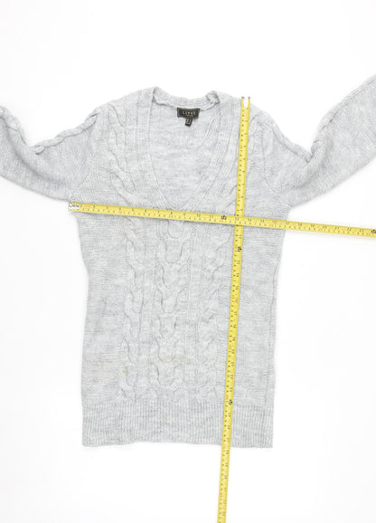 Lipsy Women’s Grey Cable-Knit V-Neck Jumper Size 6
