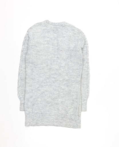 Lipsy Women’s Grey Cable-Knit V-Neck Jumper Size 6