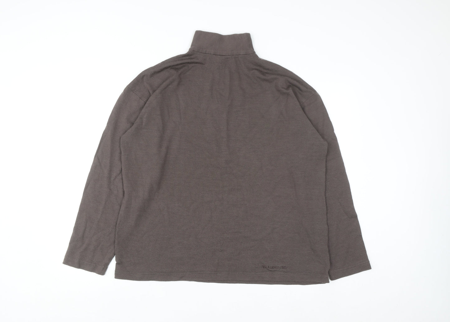 Glowing Sky Men's Brown Merino Wool 1/2 Zip High Neck Sweatshirt L