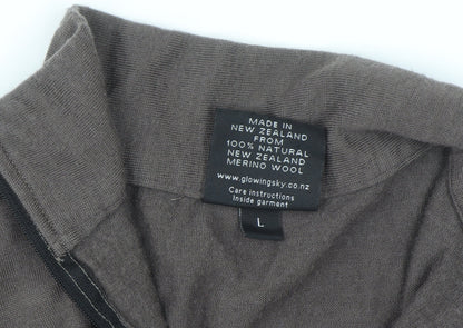 Glowing Sky Men's Brown Merino Wool 1/2 Zip High Neck Sweatshirt L