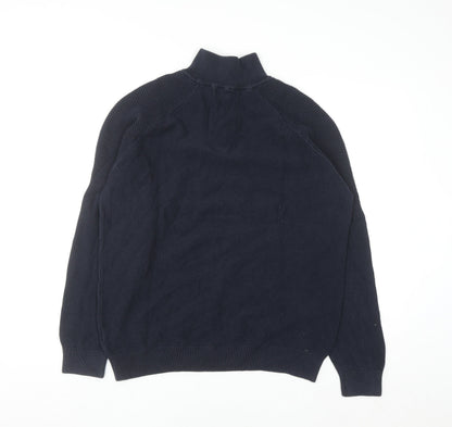 Next Men's Blue Cotton 1/2 Zip High Neck Jumper Size L