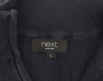 Next Men's Blue Cotton 1/2 Zip High Neck Jumper Size L