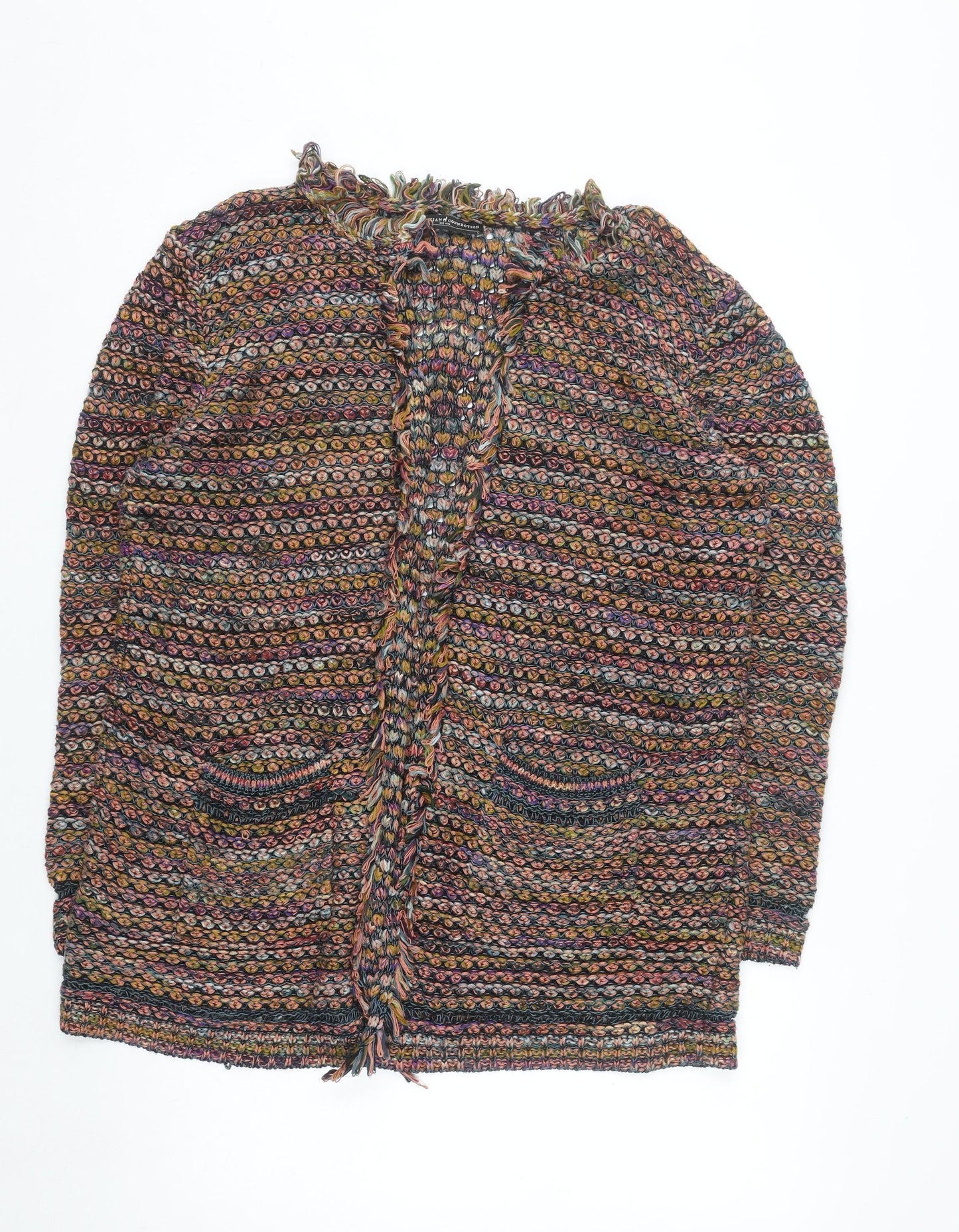 Peruvian Connection Women Multicoloured L Open-Knit Cotton Blend Cardigan