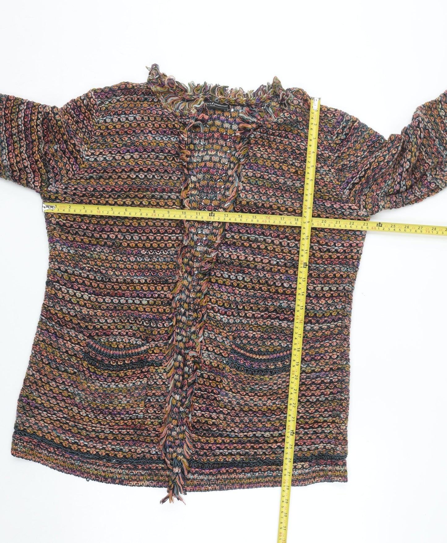 Peruvian Connection Women Multicoloured L Open-Knit Cotton Blend Cardigan