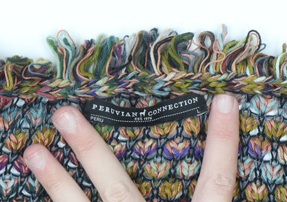Peruvian Connection Women Multicoloured L Open-Knit Cotton Blend Cardigan