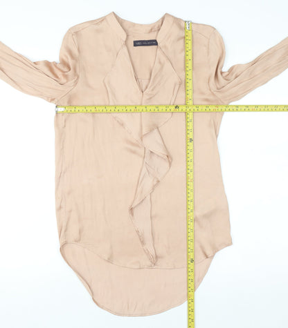 Marks and Spencer Womens Beige Ruffle Wrap Blouse Size 6