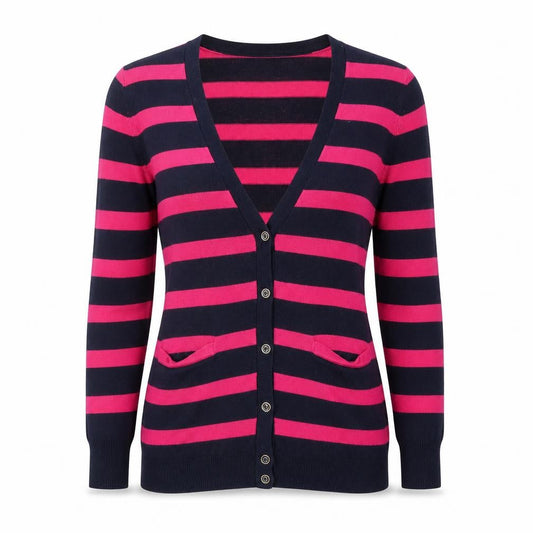 Forever 21 Women's Navy & Pink Striped V-Neck Cardigan Size S