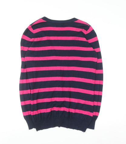 Forever 21 Women's Navy & Pink Striped V-Neck Cardigan Size S
