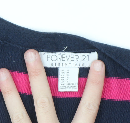 Forever 21 Women's Navy & Pink Striped V-Neck Cardigan Size S