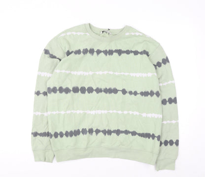 Marks and Spencer Men's Light Green Tie-Dye Cotton Sweatshirt Medium