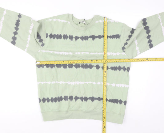 Marks and Spencer Men's Light Green Tie-Dye Cotton Sweatshirt Medium