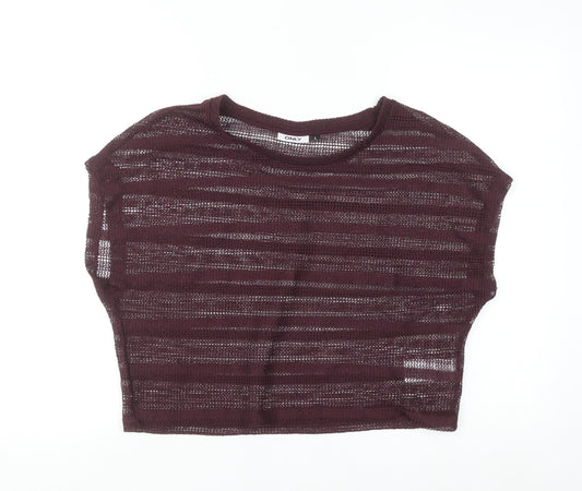 ONLY Womens Purple Cropped Knit Sheer T-Shirt Size L