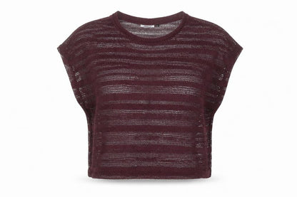 ONLY Womens Purple Cropped Knit Sheer T-Shirt Size L