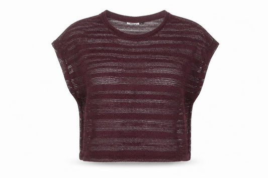 ONLY Womens Purple Cropped Knit Sheer T-Shirt Size L