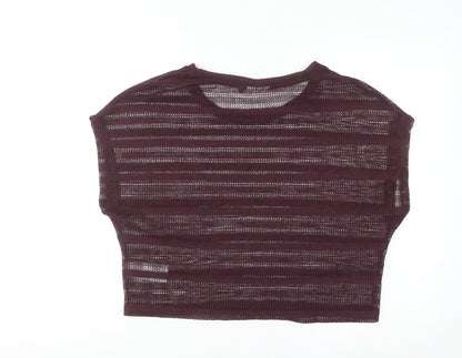 ONLY Womens Purple Cropped Knit Sheer T-Shirt Size L
