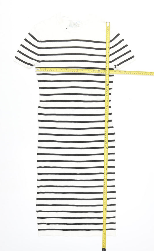 Primark Women White Striped Midi Bodycon Dress L