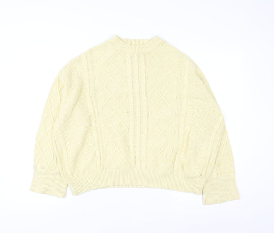 ASOS DESIGN Women's Beige Cable-Knit Mock Neck Jumper Size S