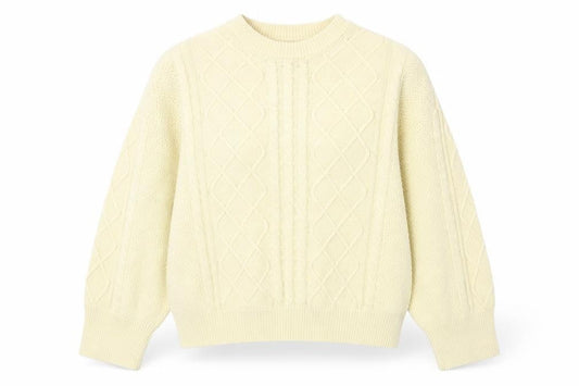 Front view of ASOS DESIGN Women's Beige Cable-Knit Mock Neck Jumper, size S
