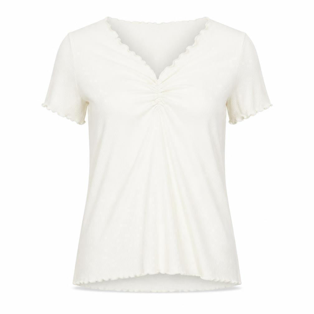 Dorothy Perkins Women Ivory Short Sleeve V-Neck Stretch Jersey Top Size 16