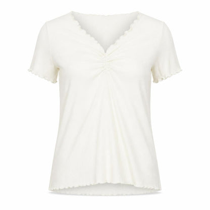 Dorothy Perkins Women Ivory Short Sleeve V-Neck Stretch Jersey Top Size 16