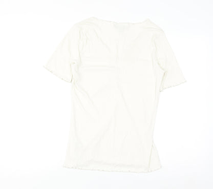 Dorothy Perkins Women Ivory Short Sleeve V-Neck Stretch Jersey Top Size 16