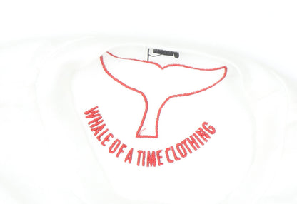Whale of a Time Men White Navy Red Stripe Cotton Crew Sweatshirt L