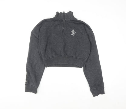 Gym King Women's Grey 1/4 Zip Cropped Sweatshirt Size 8