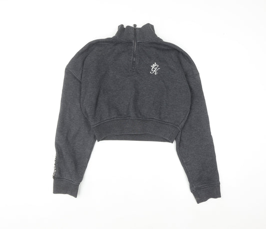 Gym King Women's Grey 1/4 Zip Cropped Sweatshirt Size 8