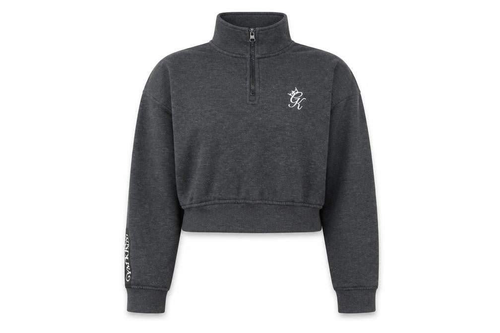 Gym King Women's Grey 1/4 Zip Cropped Sweatshirt Size 8