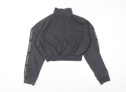 Gym King Women's Grey 1/4 Zip Cropped Sweatshirt Size 8