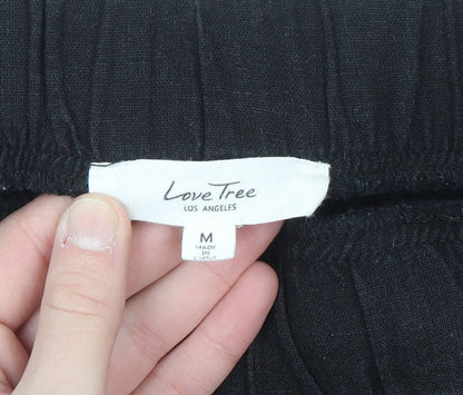 Love Tree Women’s Black Linen Blend Elastic Waist Trousers Size M