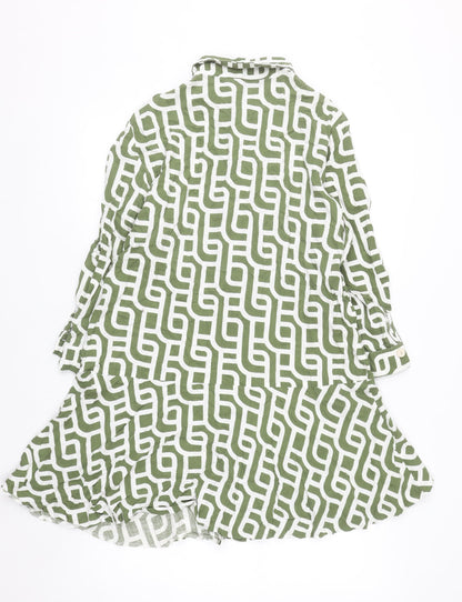 Zara Women Green Geometric Linen Shirt Dress XL