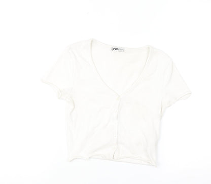FB Sister Women's White Cropped Button-Up Ribbed Top Size S