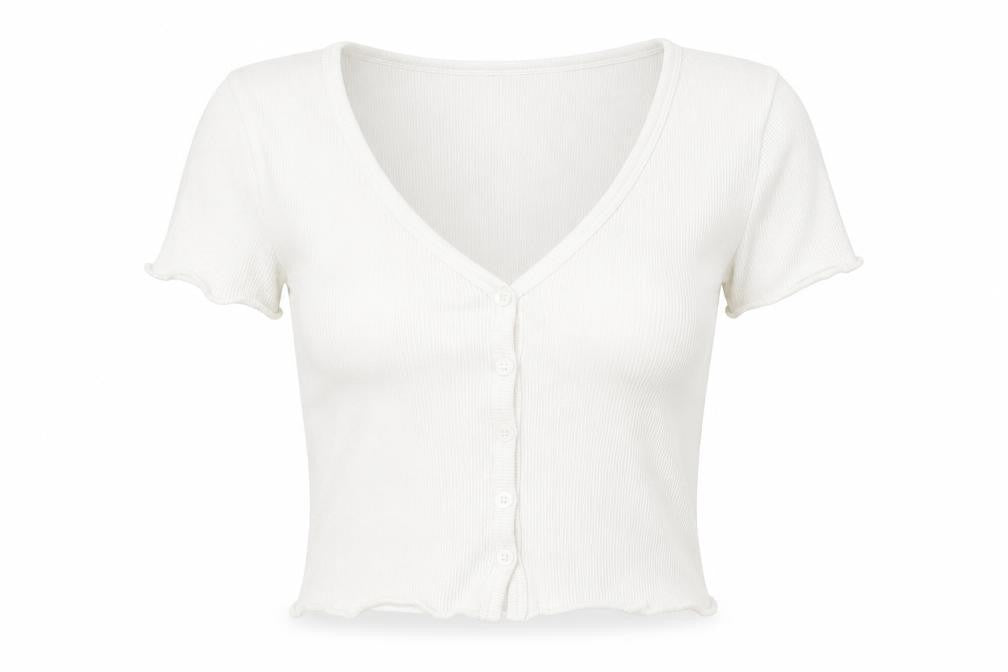 FB Sister Women's White Cropped Button-Up Ribbed Top Size S