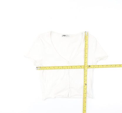 FB Sister Women's White Cropped Button-Up Ribbed Top Size S