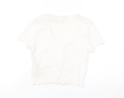 FB Sister Women's White Cropped Button-Up Ribbed Top Size S