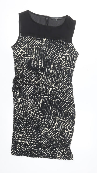 Next Women’s Black Geometric Sheath Dress Size 14 Sleeveless